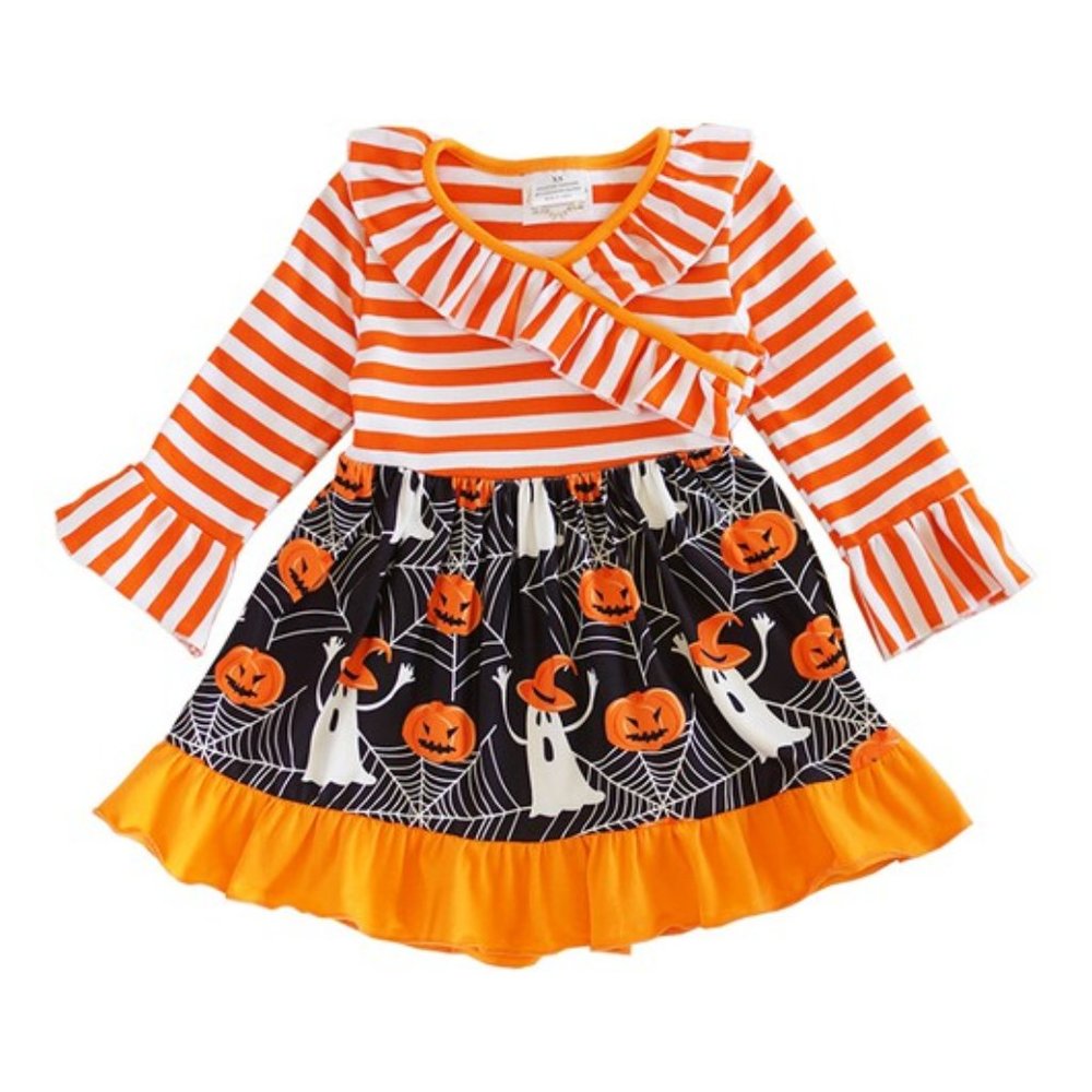 NWT Girls Orange Stripe Halloween Dress